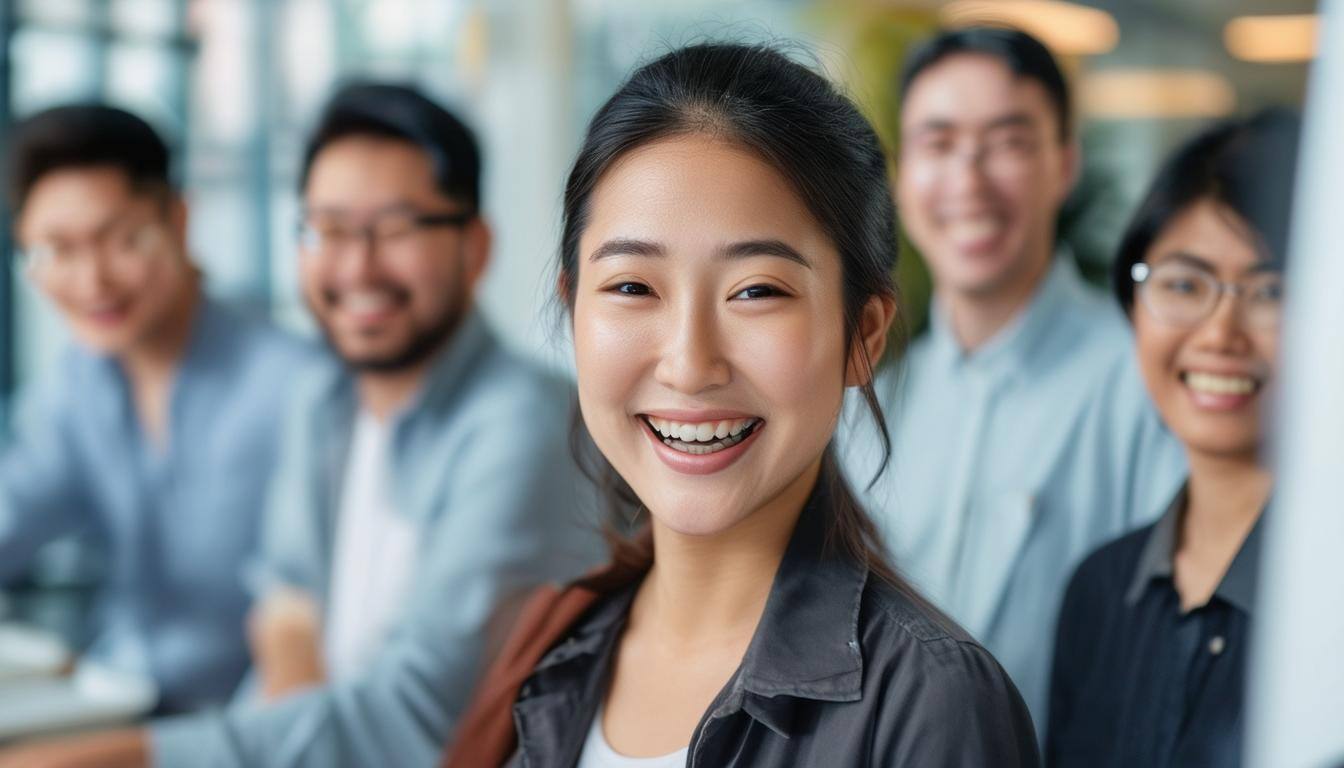 asians diverse group of coworkers working happily